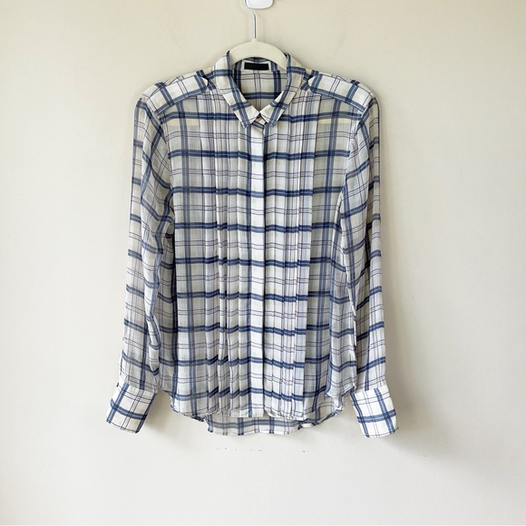 ATM Anthony Thomas Melillo Plaid Silk Shirt in Midnight/Salmon Size M - Picture 4 of 10